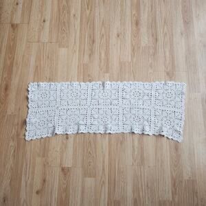 Handmade Crochet Lace Table Runner Ivory 35x13 Rectangular Doily Farmhouse Chic